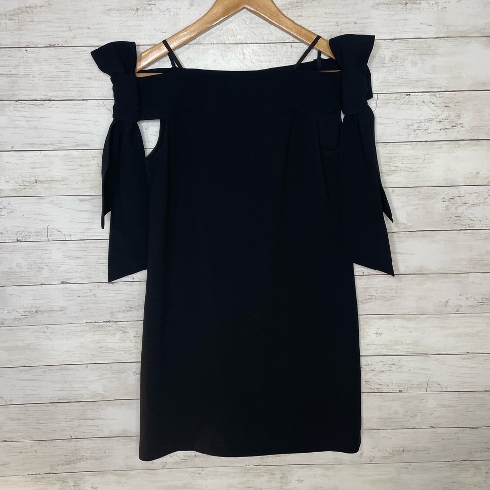 Tibi Off The Shoulder Ribbon Tie Sleeve Black Dress Size 2 - Picture 3 of 7